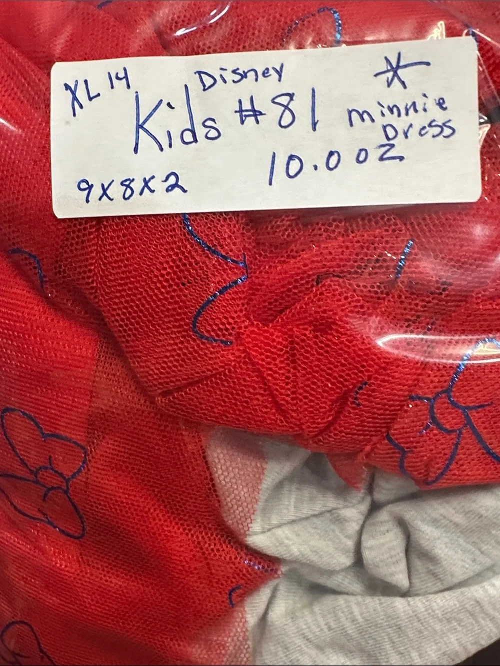 Disney Minnie Mouse Hooded Tulle Dress Girls XL 14 Red Gray Glitter Bow Cute